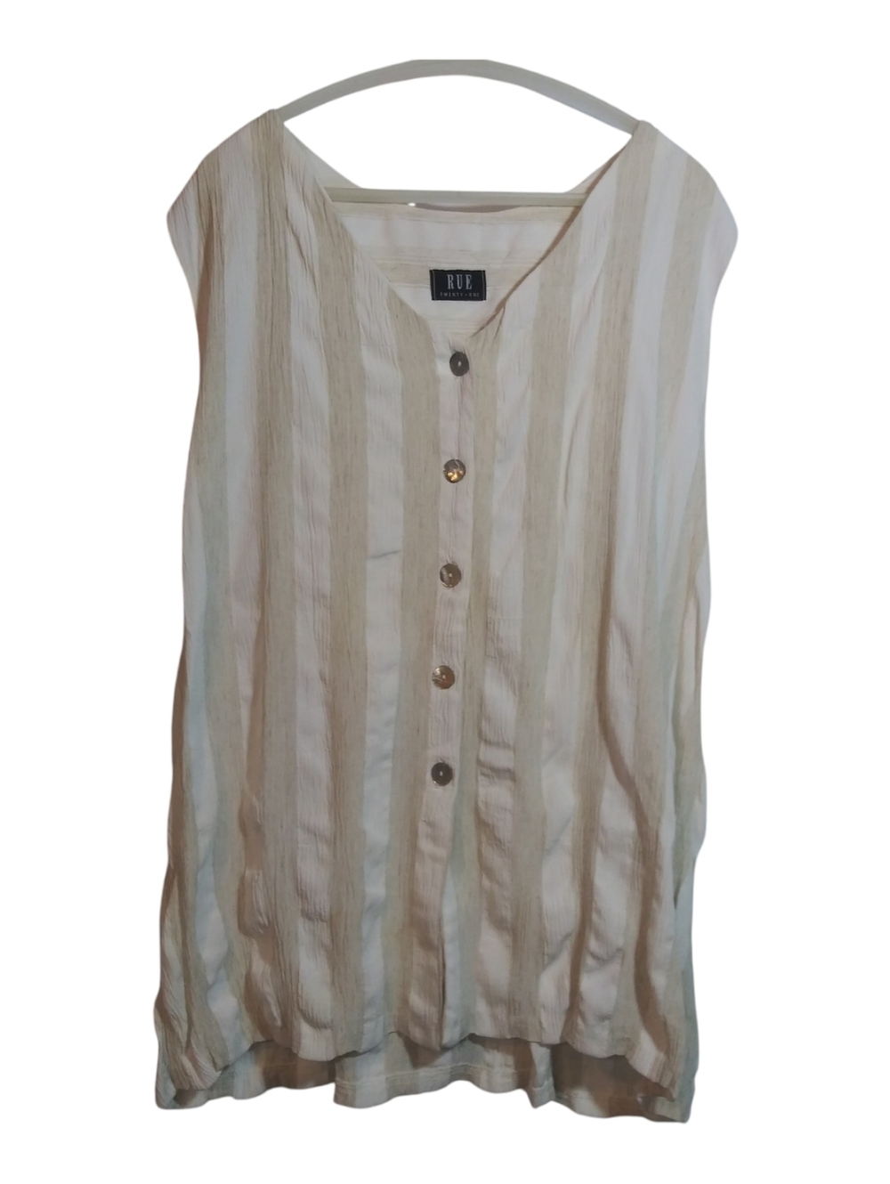 Rue 21 Vintage Cream and Tan Striped Sleeveless Button-Up Top Tie Back Sz 24
